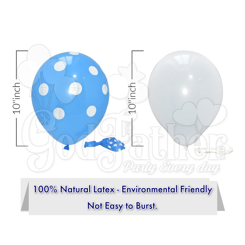 Blue Polka Dot  and White Plain Balloons Set