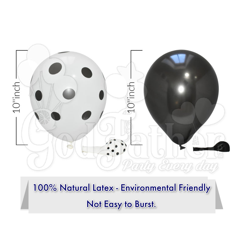 White Polka Dot and Black Plain Balloons Set