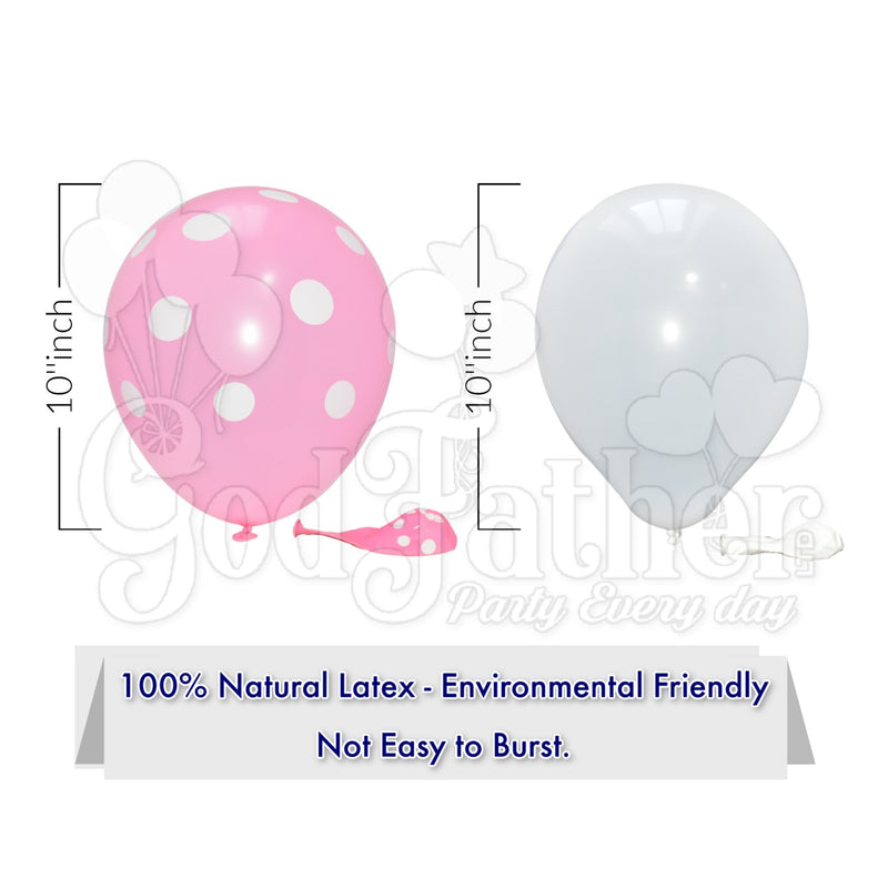 Light Pink Polka Dot and White Plain Balloons Set