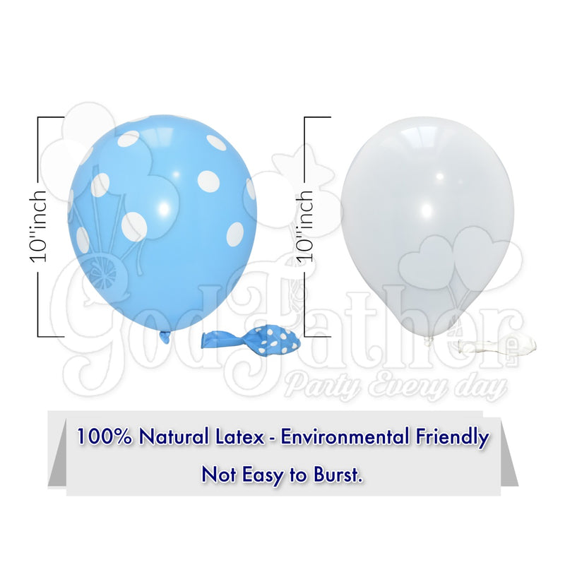 Light Blue Polka Dot and White Plain Balloons Set