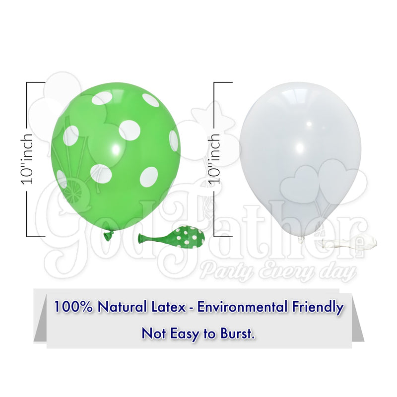 Green Polka Dot and White Plain Balloons