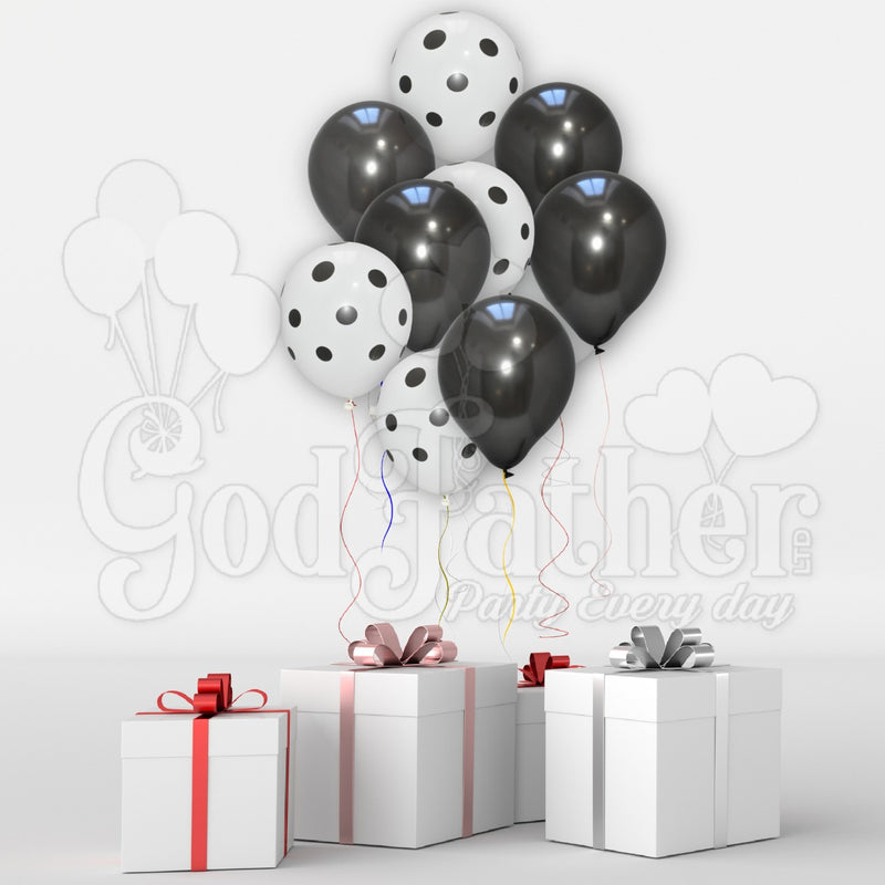 White Polka Dot and Black Plain Balloons for party decoration