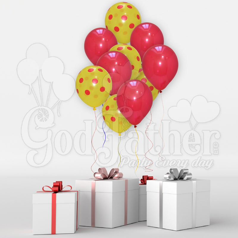 Yellow Polka Dot and Red Plain Balloons for party decoration