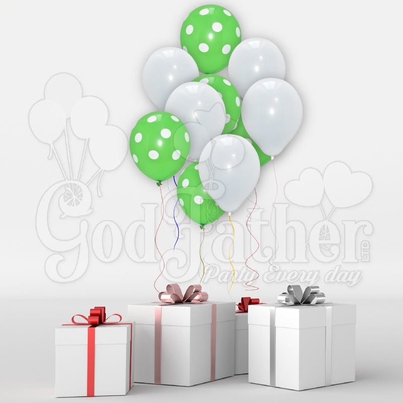 Green Polka Dot and White Plain Balloons