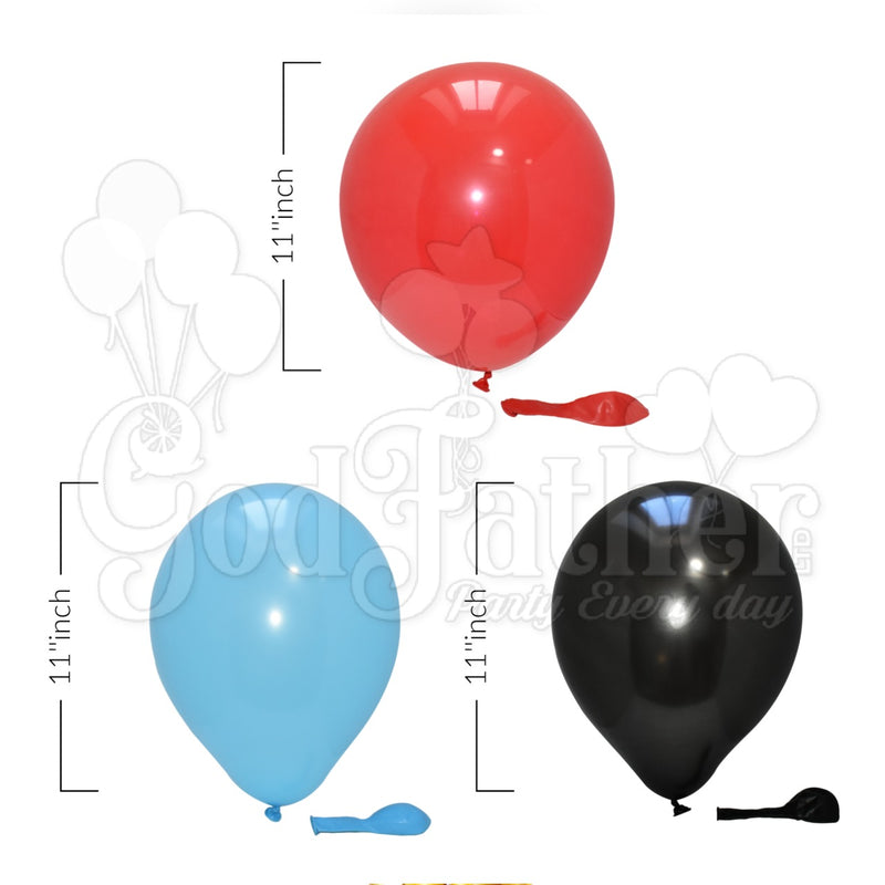 Red-Black-Light Blue Balloons Combo Pack 12 Pcs