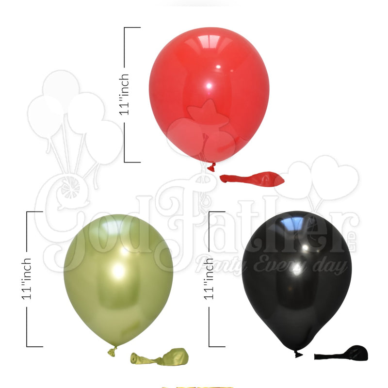 Plain Red-Plain Black -Apple Green Chrome Balloons Combo Pack
