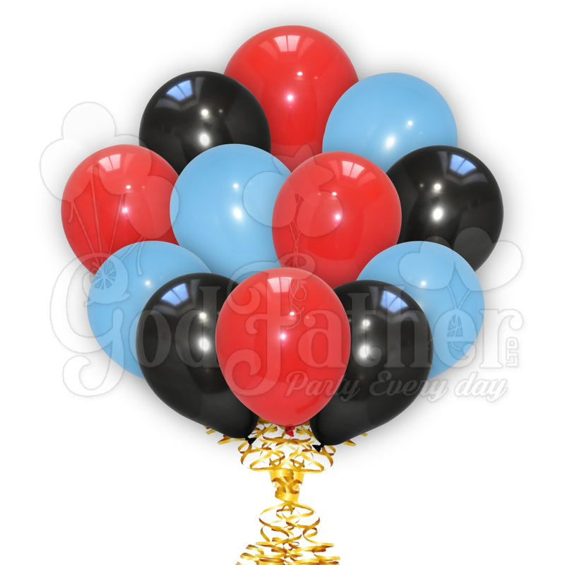 Red-Black-Light Blue Balloons Combo Pack 12 Pcs