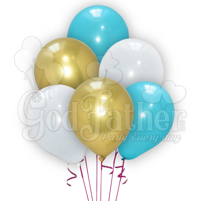 Plain White-Turquoise and Chrome Gold Balloons for party decoration