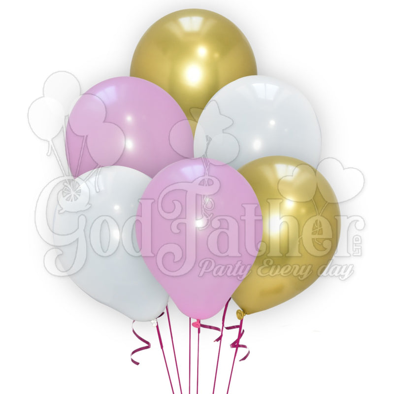 Plain White-Pink and Chrome Gold Balloons for party decoration