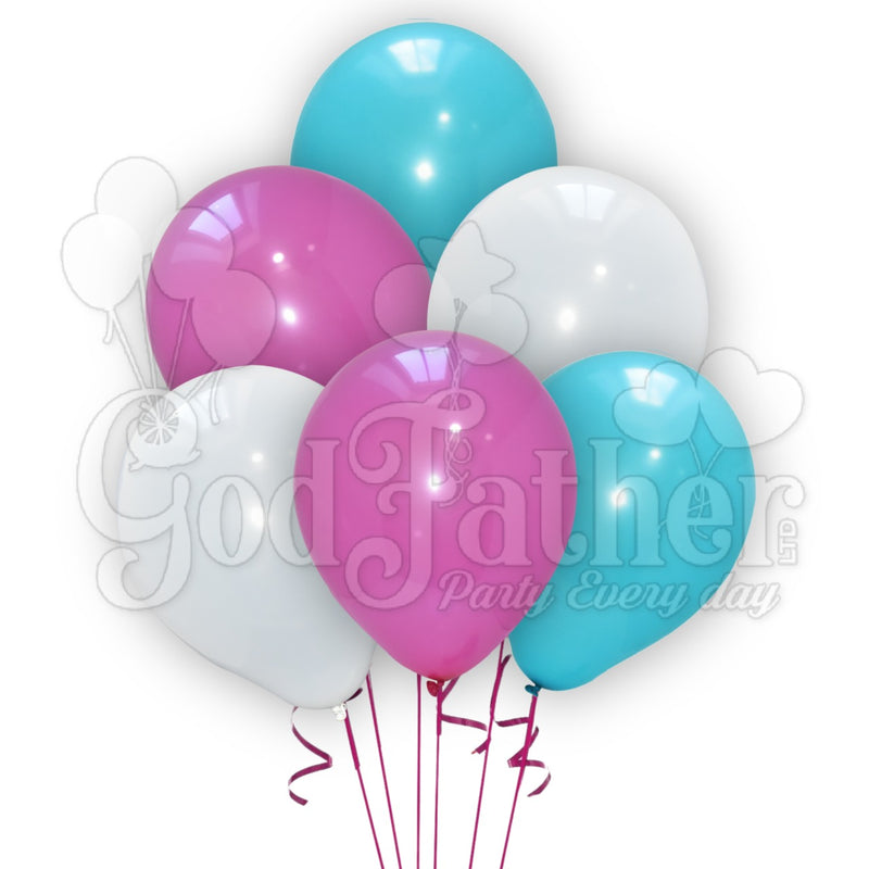 Plain White-Turquoise and Hot pink Balloon Set, Party balloon shop in uk, Buy party balloons, buy chrome balloons