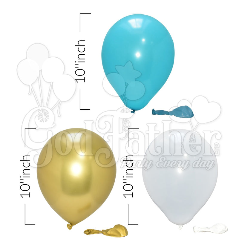 Plain White-Turquoise and Chrome Gold Balloons for party decoration