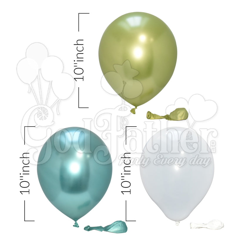 Plain White-Chrome Green and Apple green Balloons for party decoration