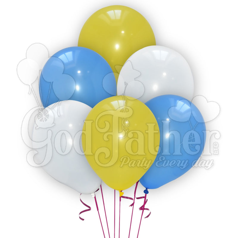 Plain White-Blue and Yellow Balloon Set, Party balloon shop in uk, Buy party balloons, buy chrome balloons
