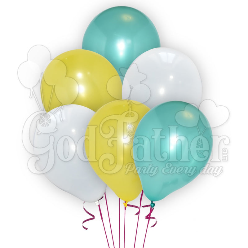 Plain White-Metallic Green and Yellow Balloon Set, Party balloon shop in uk, Buy party balloons, buy chrome balloons