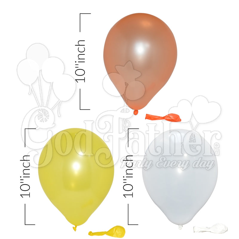 Plain White-Metallic Orange and Yellow Balloons for party decoration