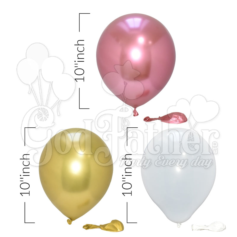 Plain White and Chrome Pink-Gold Balloons for party decoration