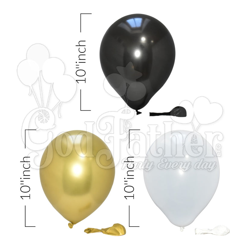 Plain White-Black And Chrome Gold Balloon Set, Party balloon shop in uk, Buy party balloons, buy chrome balloons