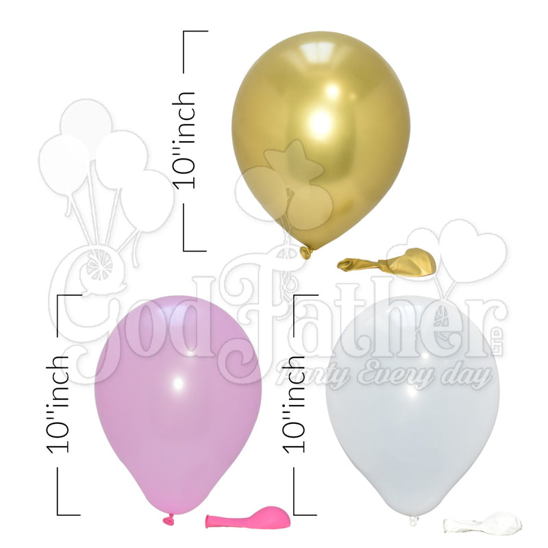 Plain White-Pink and Chrome Gold Balloon Set, Party balloon shop in uk, Buy party balloons, buy chrome balloons