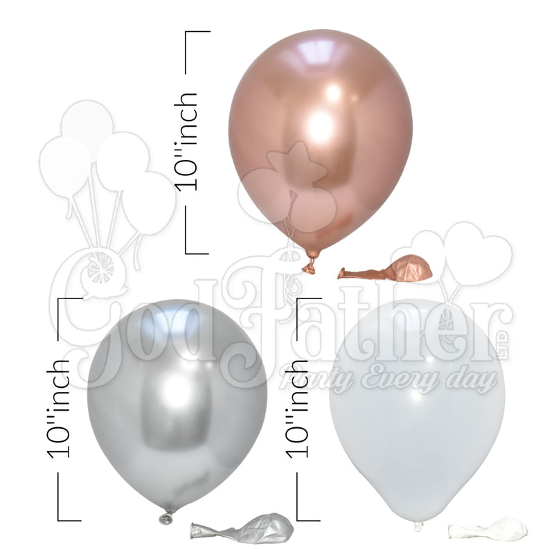 Plain White and Chrome Silver-Rose Gold Balloon Set, Party balloon shop in uk, Buy party balloons, buy chrome balloons