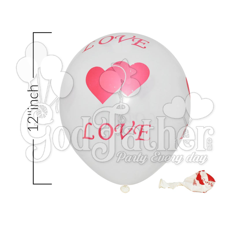 White Latex Plain Balloons with Love and Heart Print for party decoration