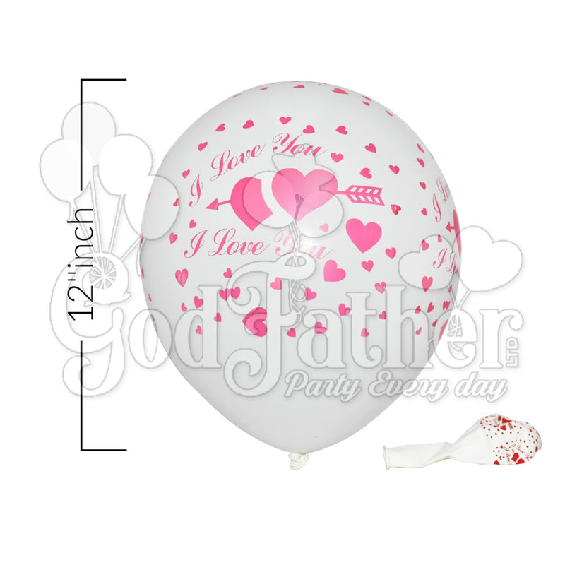 White latex plain balloon with I love u and heart print, birthday balloons in uk, party decorations items in uk, party supplies in uk, party supplier in uk, party decoration uk