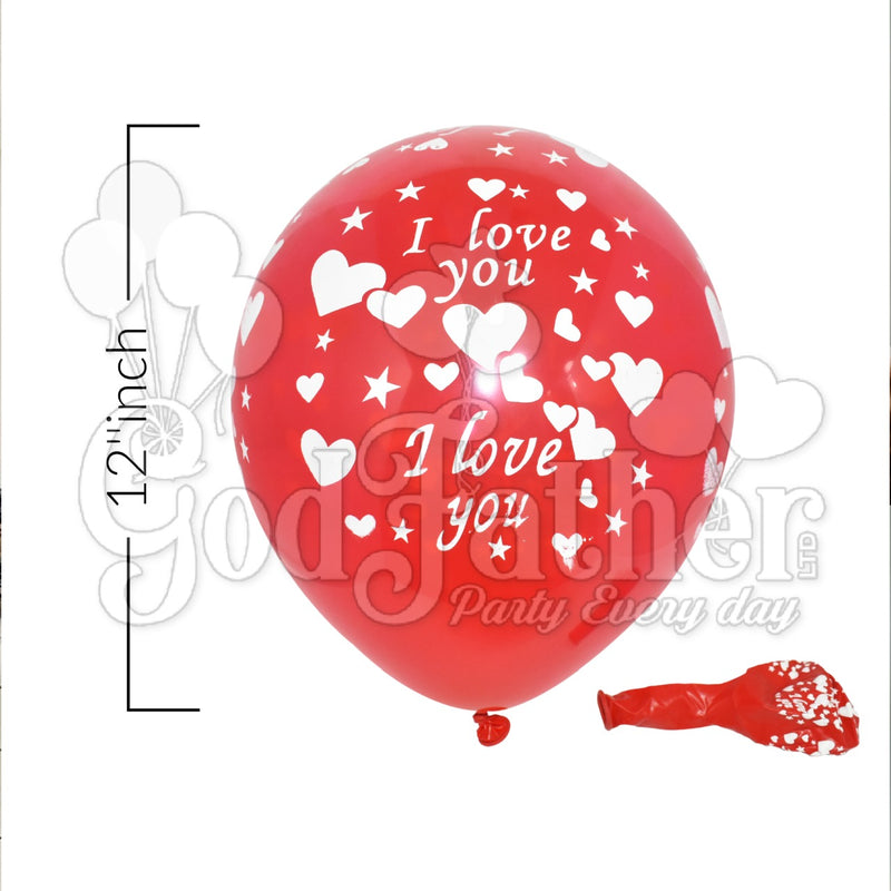 Heart and I Love u printed Latex Multicolor Balloons