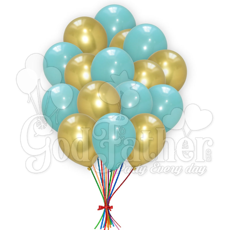 Turquoise-Chrome Gold Balloons Combo Pack, Chrome Turquoise Balloons. birthday balloons in uk, party decorations items in uk, party supplies in uk, party supplier in uk, party decoration uk