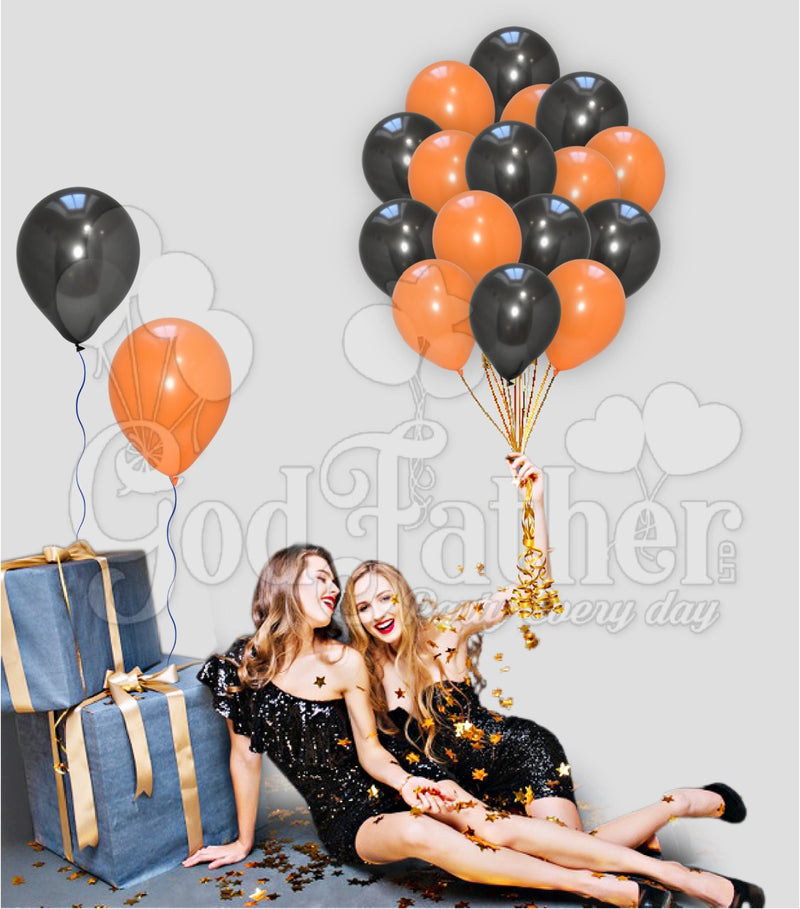 Black-Orange Balloons Combo Pack, birthday balloons in uk, party decorations items in uk, party supplies in uk, party supplier in uk, party decoration uk