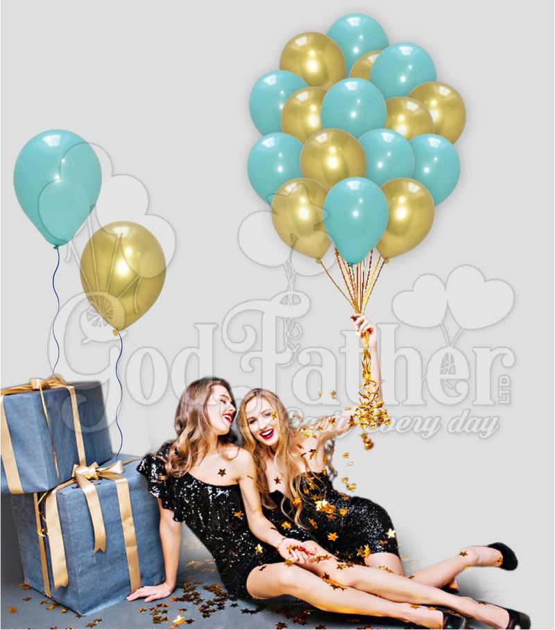 Turquoise-Chrome Gold Balloons for party decoration